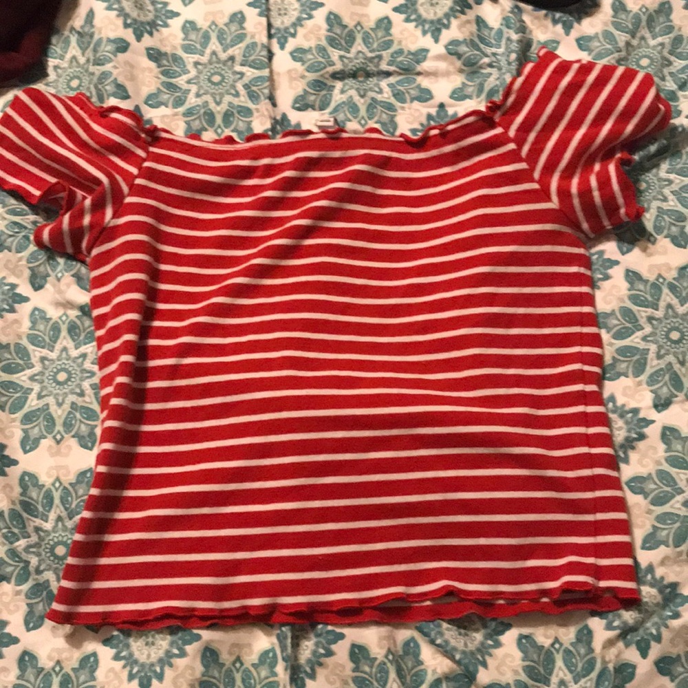 Red and white off the shoulder shirt